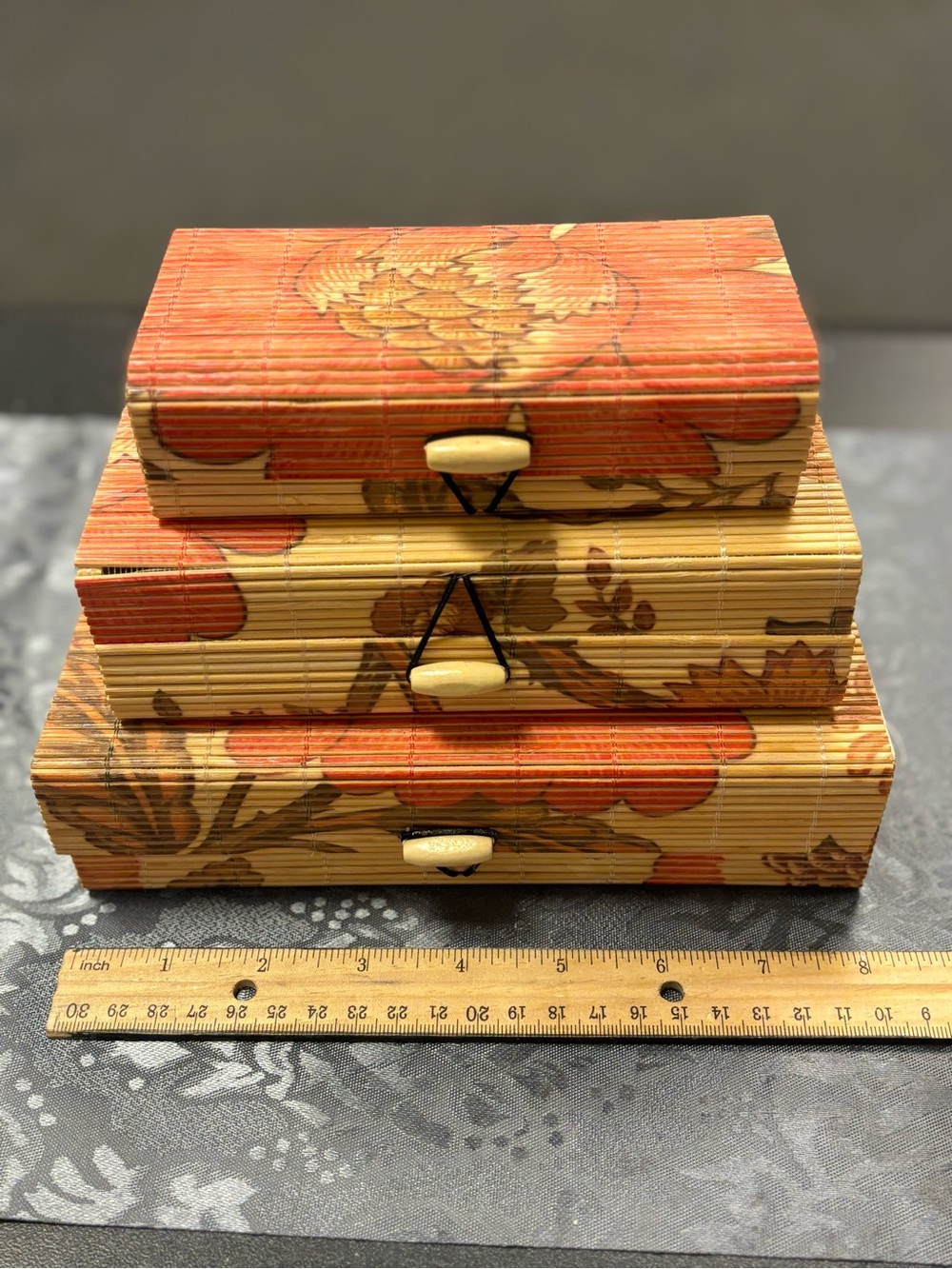 Floral Bamboo Stacked Storage Boxes from India